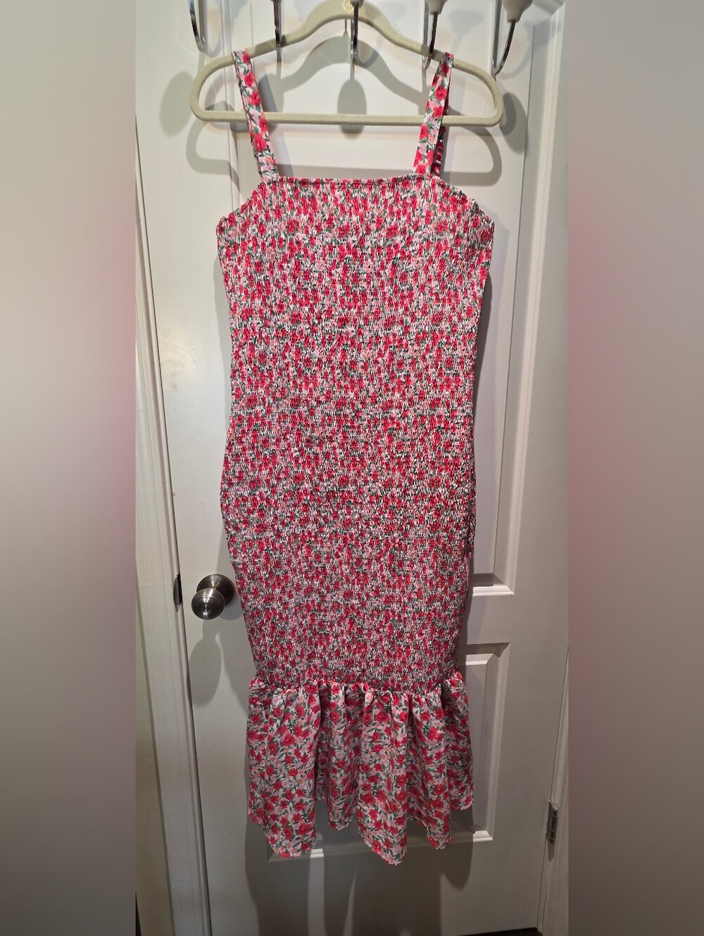 Women's Pink Floral Smocked Maxi Dress